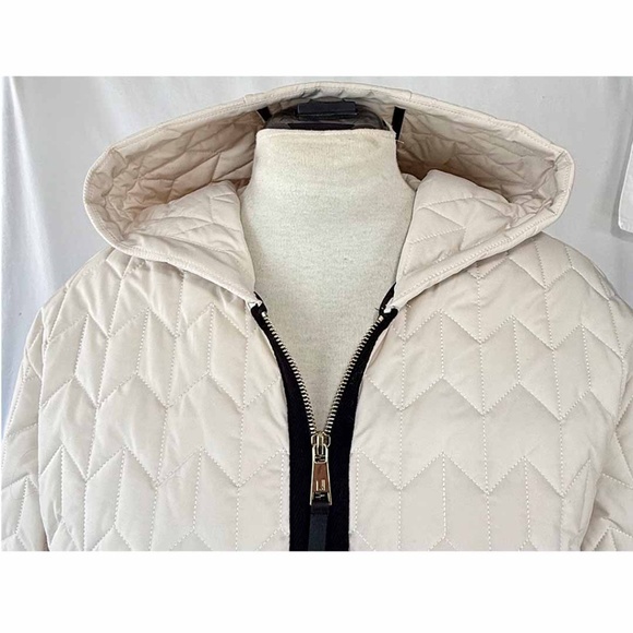 NIKKI JONES Women Large Beige Classic Weave Padded Coat EUC - Picture 5 of 11
